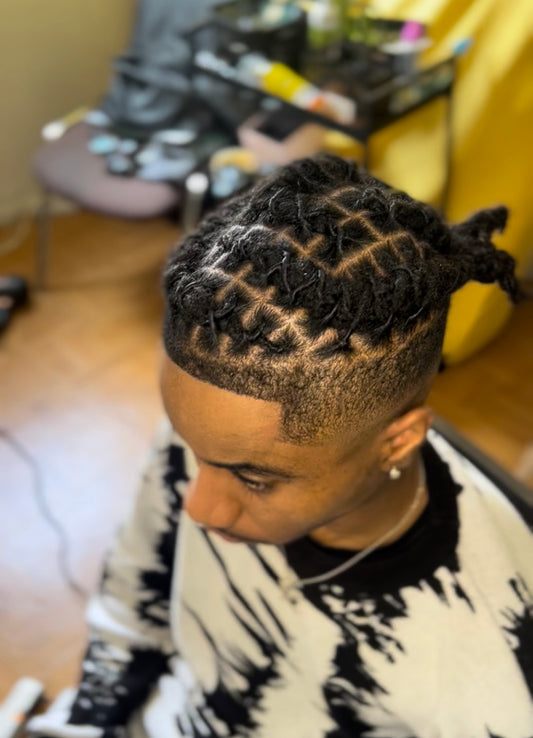 Retwist demi tete (degradé haut) + tresses coiffure C ( acompte 22,50, prix final 45€)